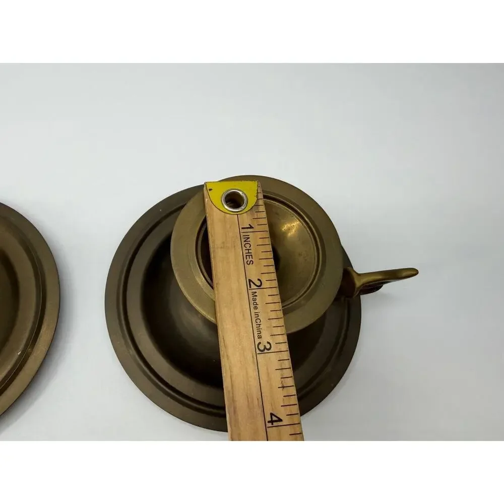 Vintage Brass Candle Holders Set of 2 Chamberstick Handle 2.62 lb Decor